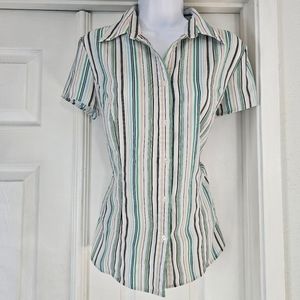 Vintage y2k pin stripe short sleeve blouseSize small